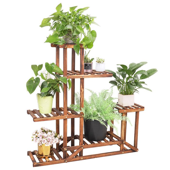 Porte Plantes en Bois - Étagère à Fleurs à 5 Niveaux - Support pour Pot de Fleur 96x25x95cm pour Jardin Balcon Terrasse