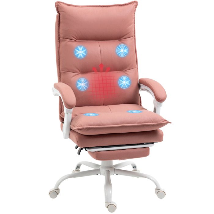 Fauteuil de bureau - Vinsetto - massant et chauffant - hauteur réglable dossier inclinable - microfibre - 66x74x1215cm - rose