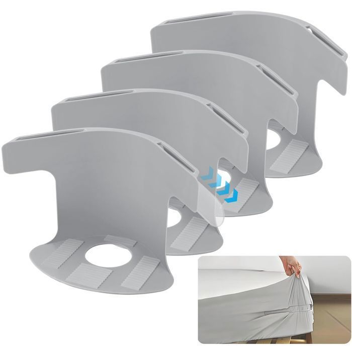 Lot de 4 Supports De Draps - Attaches de draps avec Bandes de Verrouillage pour Tous Les Matelas Couvertures Literie - Gris