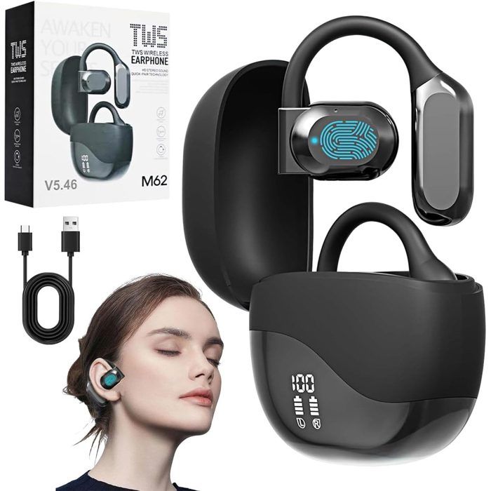 Le Casque de Bluetooth de Traduction des Écouteurs Open-Ear Écouteurs Open-Ear Casque (Clip-on de Sport-Casque Bluetooth Étiquette
