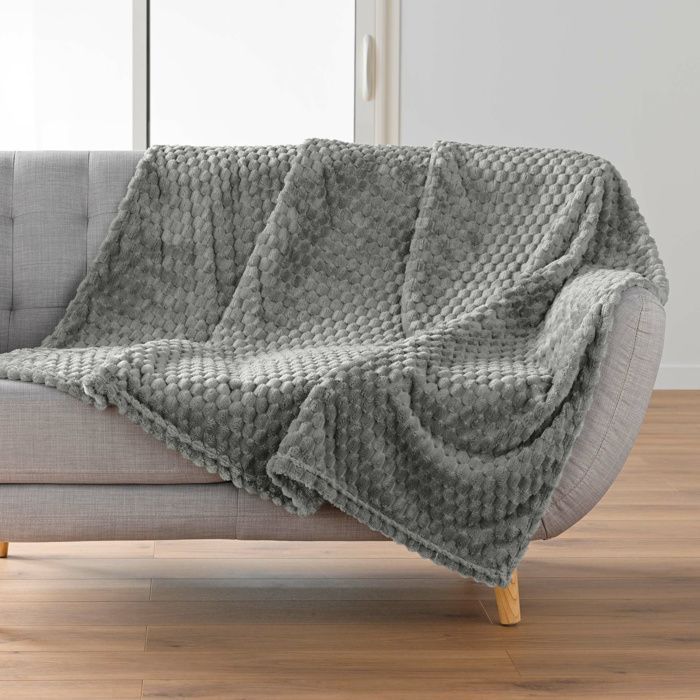 Plaid 125 x 150 cm – Flanelle Relief Unie Mini Frosty Gris