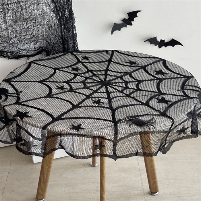Housse De Table Halloween Dentelle Toile D'araignée - Noire élégante - NEUF