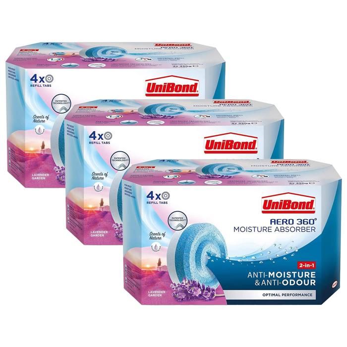 Unibond AERO 360 Absorbeur D'humidité Lavande Jardin Recharge Tab - 12 X 450g - Bricolage - Foto 13