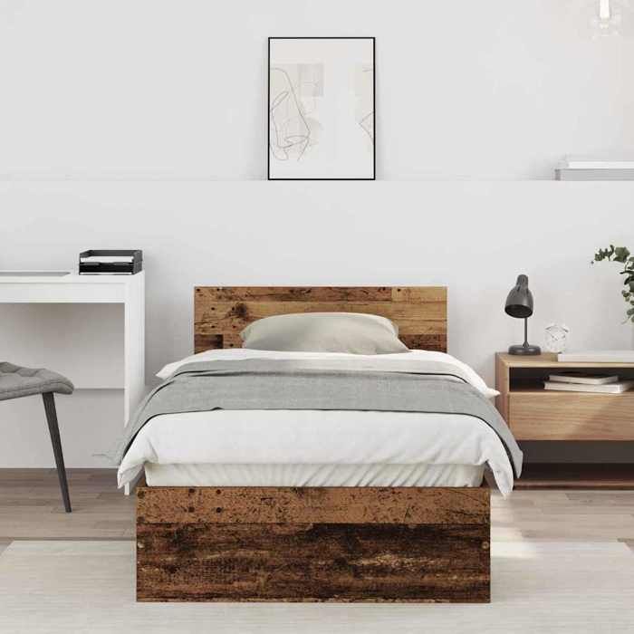 CHIC Lit adulte1 place - 90x190 cm Structure/Cadre de lit Bois ancien 90 x 190 cm Bois dingénierie #Sara79463