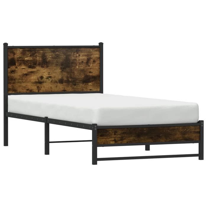 Lit métal 100x200cm - GKK - Structure de lit métal sans matelas - chêne fumé 100x200 cm XXX2616