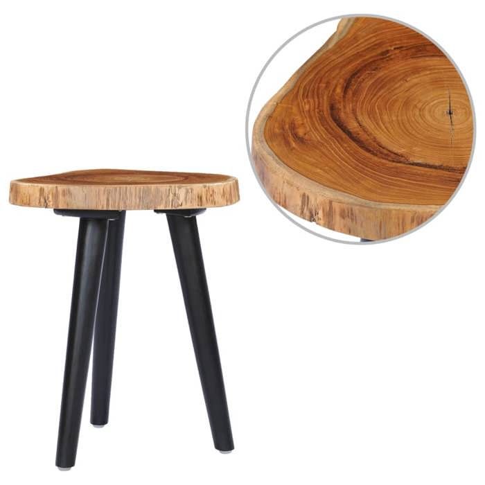 Table basse ronde campagne rustique naturel et noir en bois massif 40 x 45 cm bout de canapé pour petit salon