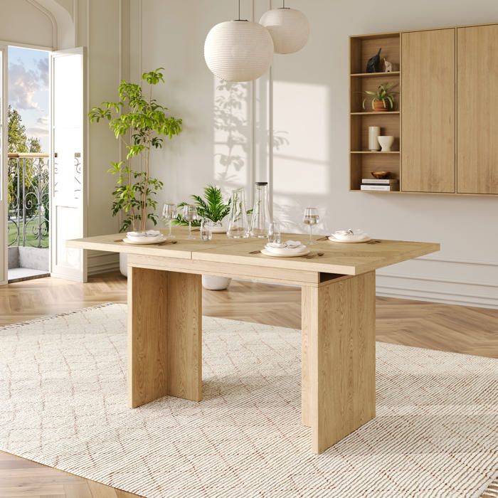 Table à manger extensible - MODERNLUXE - 140/180x80x75 cm - Pour 6 à 8 personnes - Plateau épais - Naturel