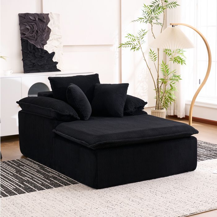 Grand fauteuil relax sans structure en velours côtelé noir style moderne