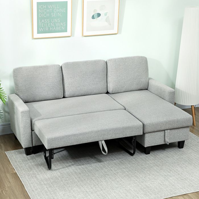 MOTHINESSTO5111-Canapé dangle convertible réversible canapé-lit 3 places méridienne coffre de rangement 197lx129x 85cm gris cl