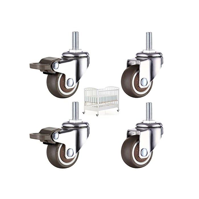 4 Pièces Roulettes pour Meubles Roulette Chaise Bureau Roulettes de Filetées M8 X 15mm 2 avec Freins + 2 Sans Freins Pivotant