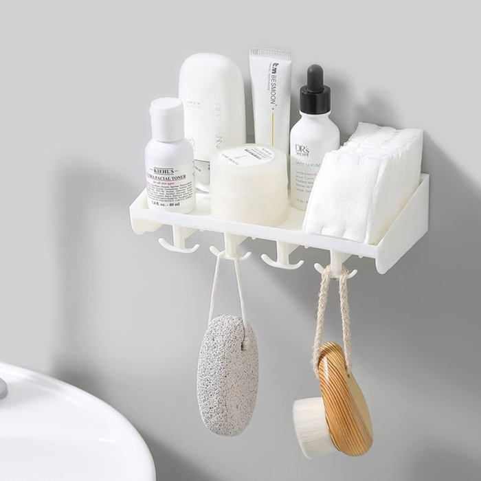 Petite Étagère de Salle de Bain sans Perçage 19cm - Support Mural Auto-Adhésif Gain de Place Blanc