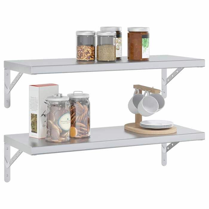 MEUBLE DE SEJOUR Argent - MODE étagères murales - 2 pcs - 75x30 cm argenté acier inoxydable Nettoyer facile_09_1093