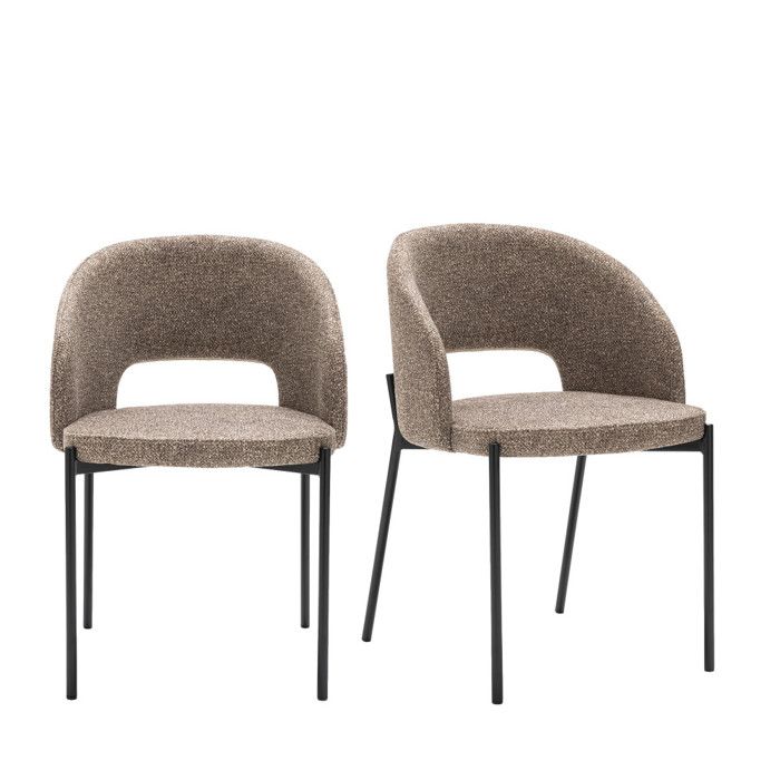 Soren - Lot de 2 chaises en tissu et métal - Marron chiné Soren - Lot de 2 chaises en tissu et métal - Marron chiné