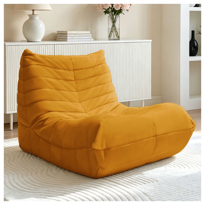 Fauteuil de sol - Jaune - Flanelle - 100x90x70 cm - 8 kg - Conception ergonomique - Tissu doux et résistant