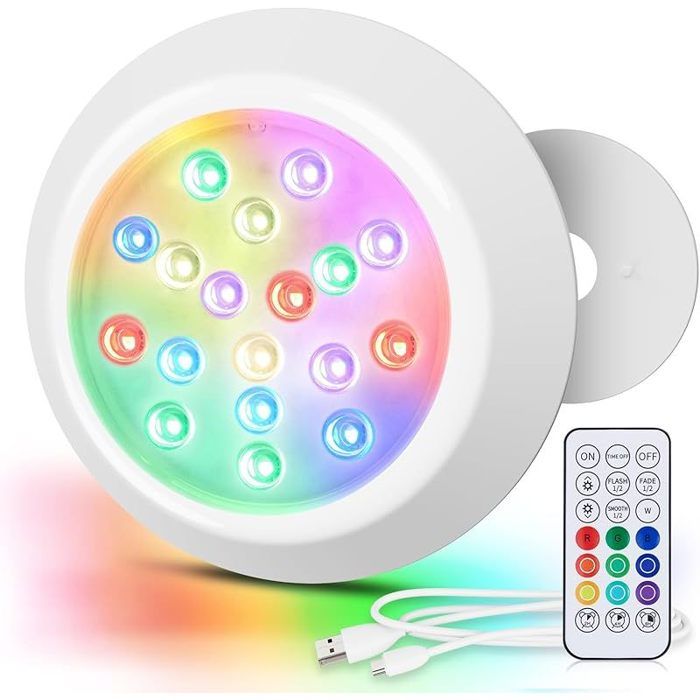 Eclairage LED Submersible Magnétiques pour Piscine Hors Sol 15cm Lumiere Piscine sous leau RGBW IP68 18 LEDs Lampe Piscines Bois