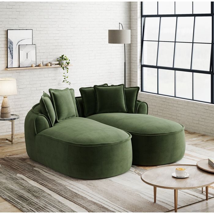 WOVREO Canapé modulable 2 places convertible en chenille verte sans cadre avec coussins 184 x 164 x 67 cm