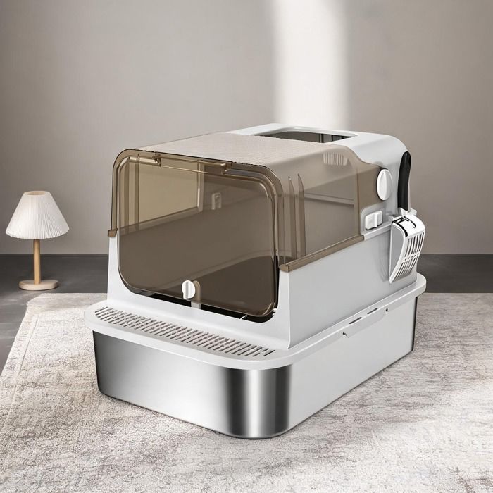 Toilettes pour chat XXL en acier inoxydable slate gray couvercle rabattable 70 x 50 x 46 5 cm jusquà 12 kg