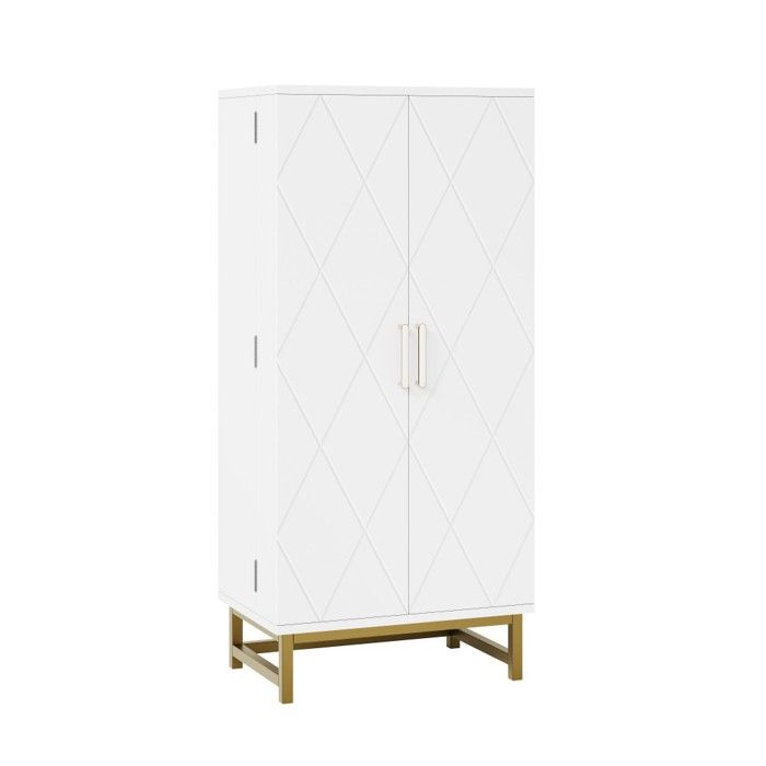 Buffet Cuisine Blanc Et Or 60x40x130cm Armoire Rangement Étagères Réglables Adapté Petit Espace Salle À Manger Salon