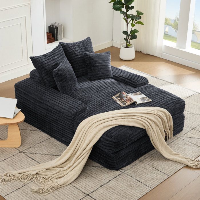 Chaise longue convertible 4 coussins sans montage - MODENVIE - mousse haute densité velours côtelé gris