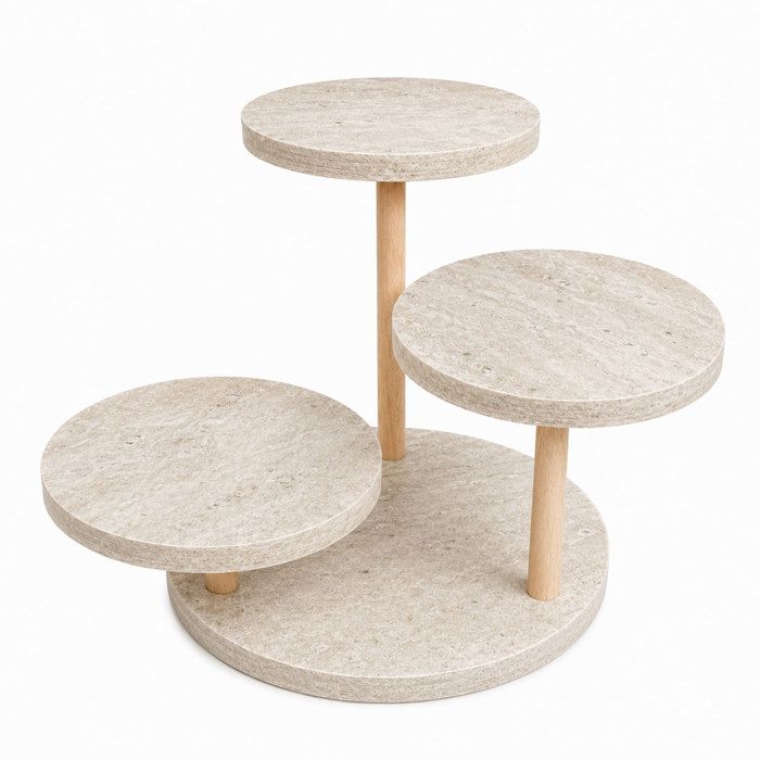Etagere 3 Niveaux Marbre Creme - Presentoir Gateaux Cupcakes - Support Deco Bois - Jungengel