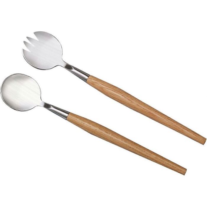 Cuillère à salade en acier inoxydable pince à salade avec manche en bois