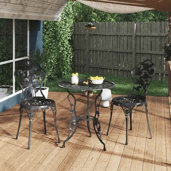 VIDAXL Ensemble Table bar avec chaises (3 pcs) - ANTI-UV - Aluminium coulé Noir 59x59x67 cm M1929 VIDAXL Ensemble Table bar avec chaises (3 pcs) - ANTI-UV - Aluminium coulé Noir 59x59x67 cm M1929