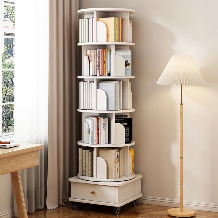 Bibliothèque rotative à 360° - Petite bibliothèque dangle pour petits espaces-5 étages-Étagère à livres indépendante-blanc
