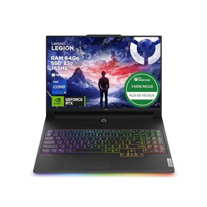 Lenovo Legion 9 16IRX9 Ordinateur Portable 16'' 3.2K 165Hz Intel Core i9 14900HX RAM SSD NVIDIA RTX 4090 Windows 11 Home Clavier rétroéclairé AZERTY Français