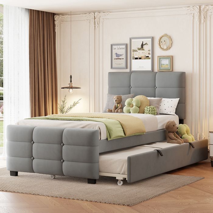 Dimensions 90x190 cm design solide et sécurisé lit simple couleur gris idéal pour chambre enfant adolescent rangements sécurité