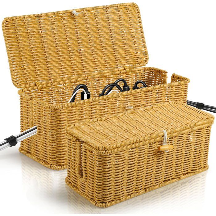 Lot De 2 Boîtes Rangement Câbles Rotin Avec Couvercle Cache Multiprise Et Organisation Des Fils (Grande + Moyenne)