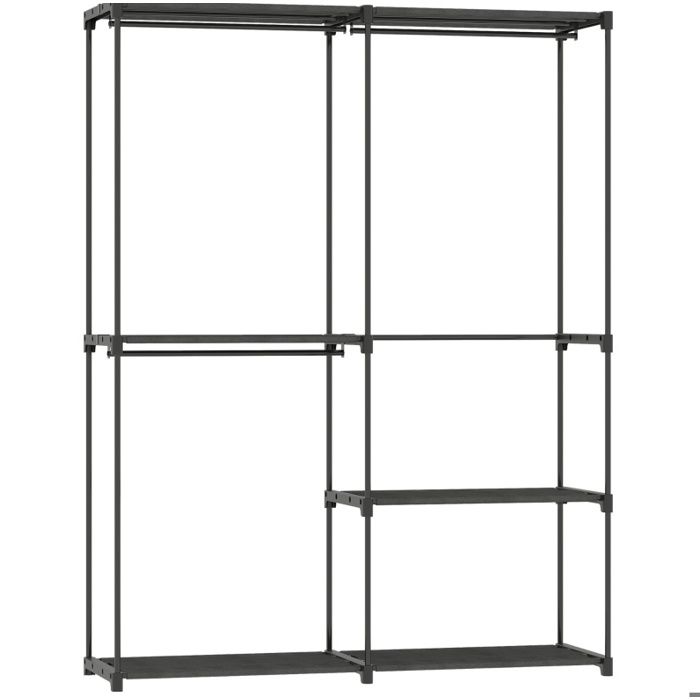 ELVORIN portant penderie mobile 142 x 43 x 185 cm en metal 4 etageres 3 zones de suspension noir