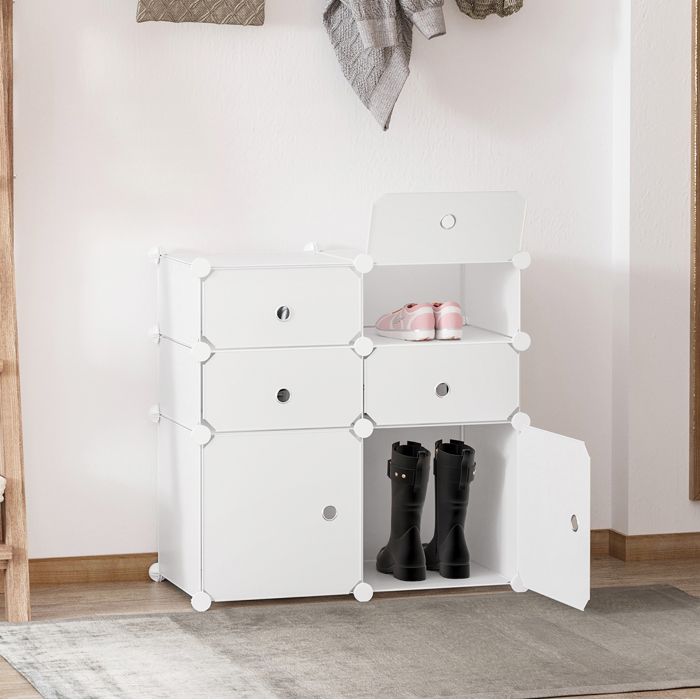 Meuble à chaussures modulable 6 compartiments 75 x 37 x 73 cm PP et métal blanc pour entrée VEVXYN