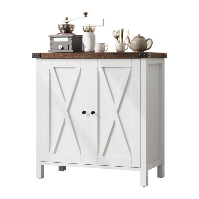 Buffet Rangement 76x40x80cm – 2 Portes Étagère Réglable Style Vintage Idéal pour Cuisine/Salon/Bureau Marron et blanc