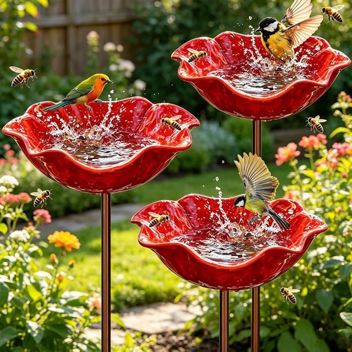 Bain D’Oiseaux 3 Pièces Abreuvoir Oiseaux Bain pour Oiseaux Mangeoire Oiseaux Bassin pour Oiseaux Deco Jardin Exterieur