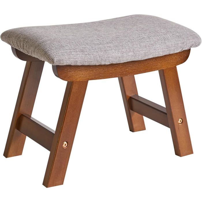 Repose-pieds pouf ottoman tabouret bas 4 pieds hêtre - assise douce housse amovible 40 x 25 x 29 cm - marron et gris