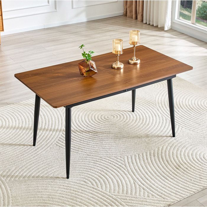 Maisentiel Table à manger rectangulaire 190 5 cm effet bois noyer pieds métal noir style industriel