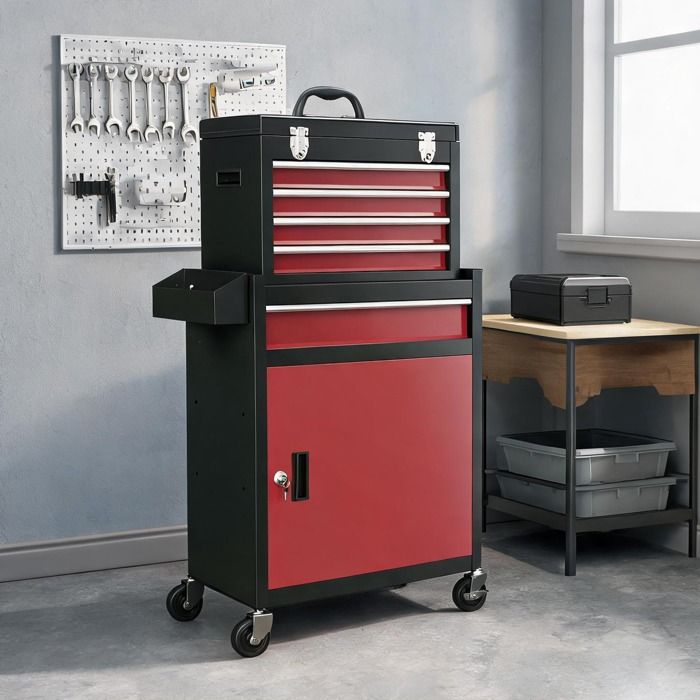 Servante Atelier Servante De Chantier Desserte Mecanicien en Acier Rouge 60 x 28 x 102 cm