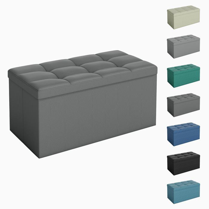 mcc direct Banc de rangement pliable avec couvercle - Tabouret et repose-pieds avec espace de rangement - 76 cm - Gris foncé