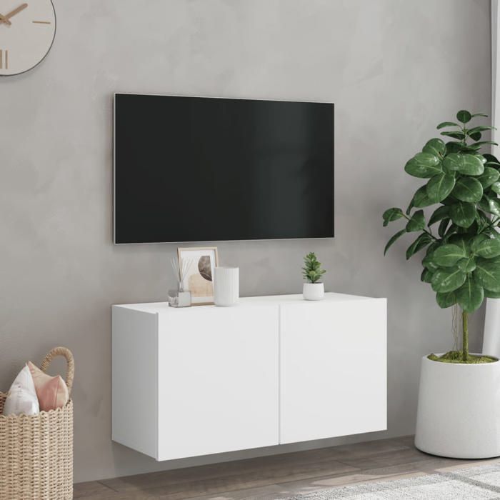 Armoire TV - Blanc - Meuble TV mural Industriel - blanc 80x30x41cm - Avec stockage - 94452