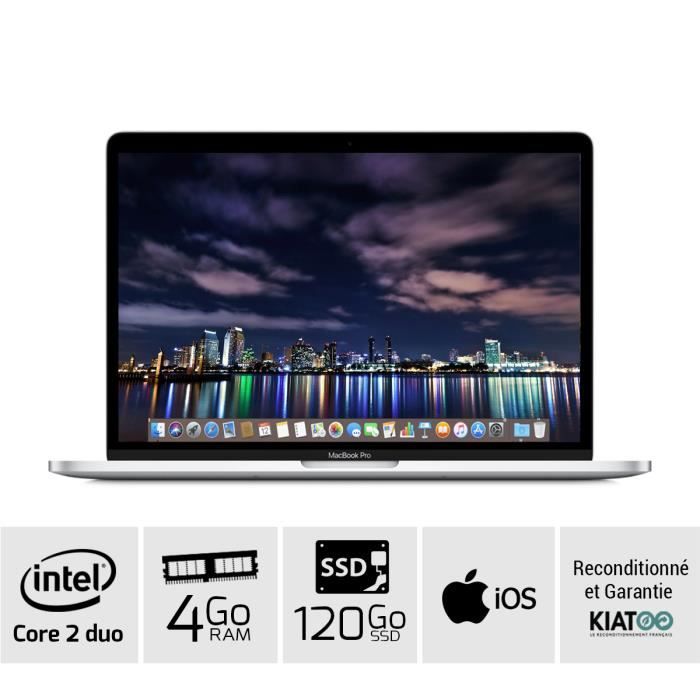 Top achat PC Portable MACBOOK PRO 13 Gris A1278 core 2 duo 4 go ram 120 go SSD disque dur clavier QWERTY pas cher
