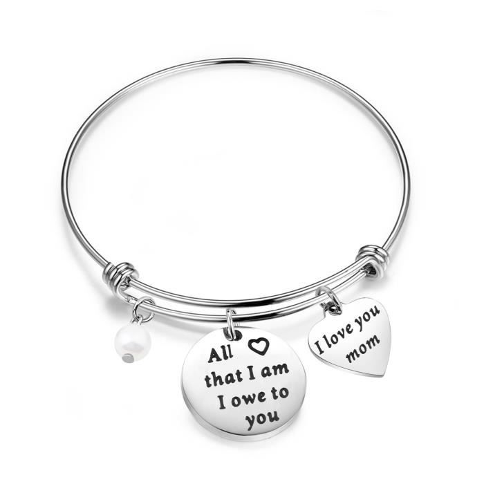 FGHJK Bracciale Per Mamma Con Incisione "Merci Maman Je T'aime" – Regalo Festa Della Mamma, Compleanno, Natale