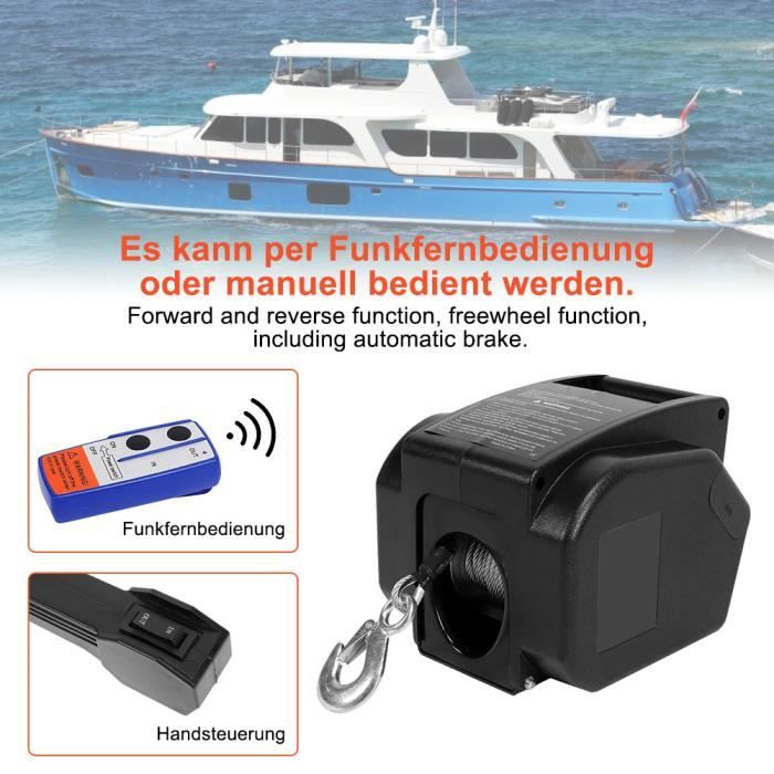 Treuil Électrique Pour Bateau 12V - Capacité 45 Lbs (20 Kg), Télécommande, Pour Bateaux Jusqu'à 7,3 M