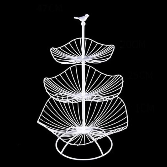 Corbeille à Fruits 3 étages En Céramique Blanche Et Bambou - Plateaux 20,23,28 Cm, Design Empilable, Décoration Cuisine