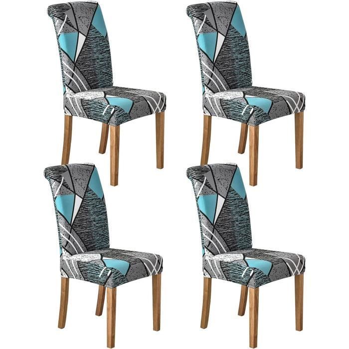 Housse de chaise - Extensible - Imprimée - 4 pièces - Lavable - Dossier haut