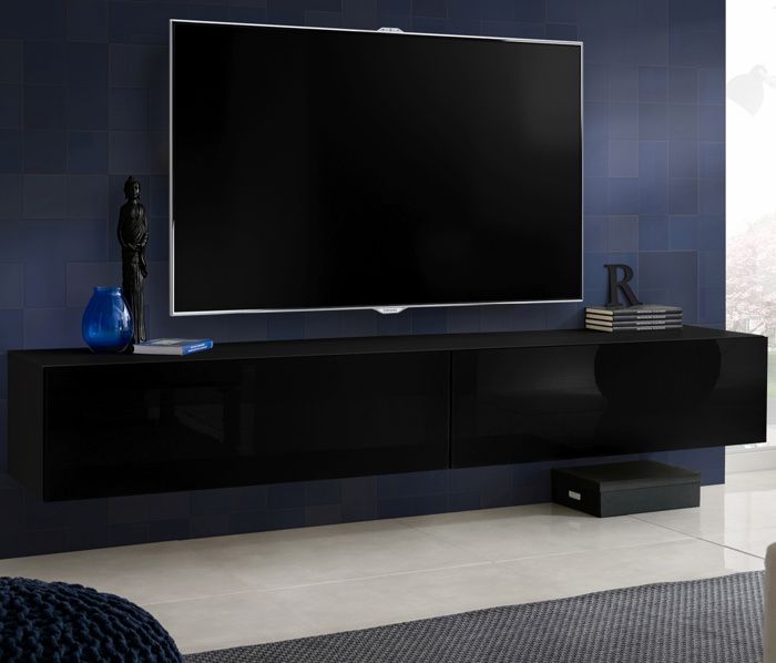 Meuble TV Loreto Komodee - Noir Brillant et Noir - Facades en Brillant - 200 x 30 x 41 cm Meuble TV Loreto Komodee - Noir Brillant et Noir - Facades en Brillant - 200 x 30 x 41 cm
