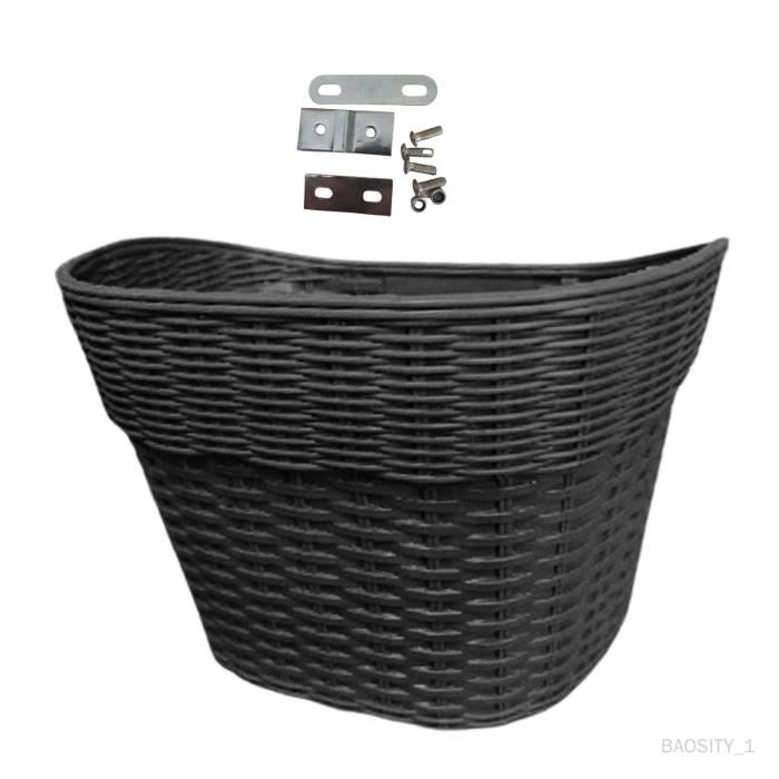 Panier avant de vélo en imitation rotin style rétro - Noir