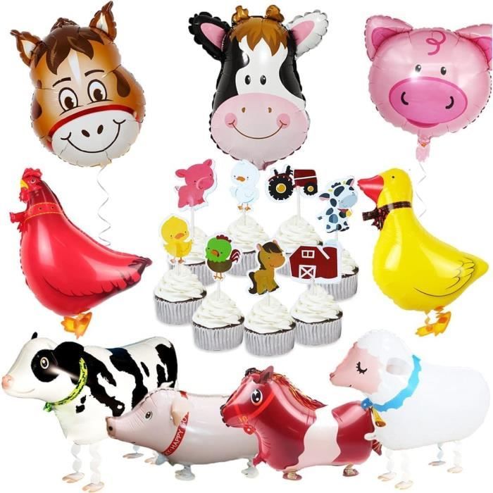 Décorations Des Animaux De La Ferme Ballons En Aluminium De La Basse-Cour  Et Cupcake Topper (Canard Coq Vache Ane, Porc, Mou[J15552] - Cdiscount  Maison