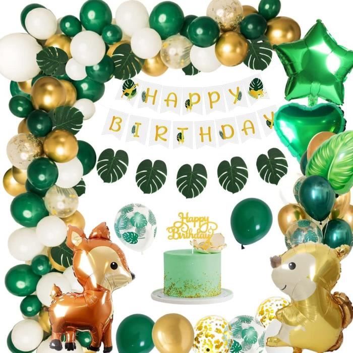 Déco Anniversaire Fille 2 Ans Thème Jungle Animaux - Toile De Fond, Ballons Et Décorations Suspendues