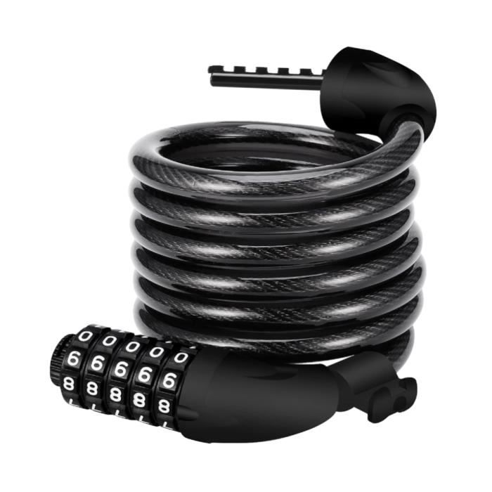 Wonnell Antivol De Vélo Avec 2 Clés,Noir 180cm/12mm Antivol En Spirale