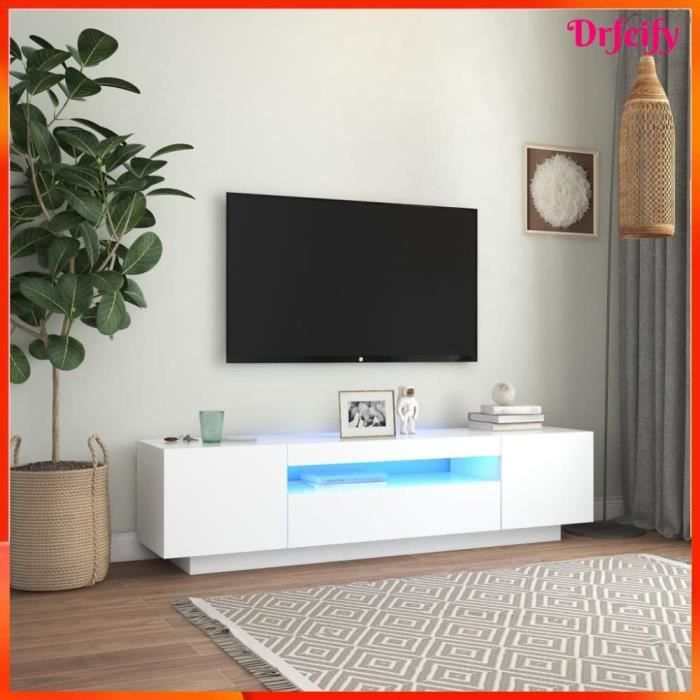 Ayhao Meuble TV avec lumières LED Blanc 160x35x40 cm 123456